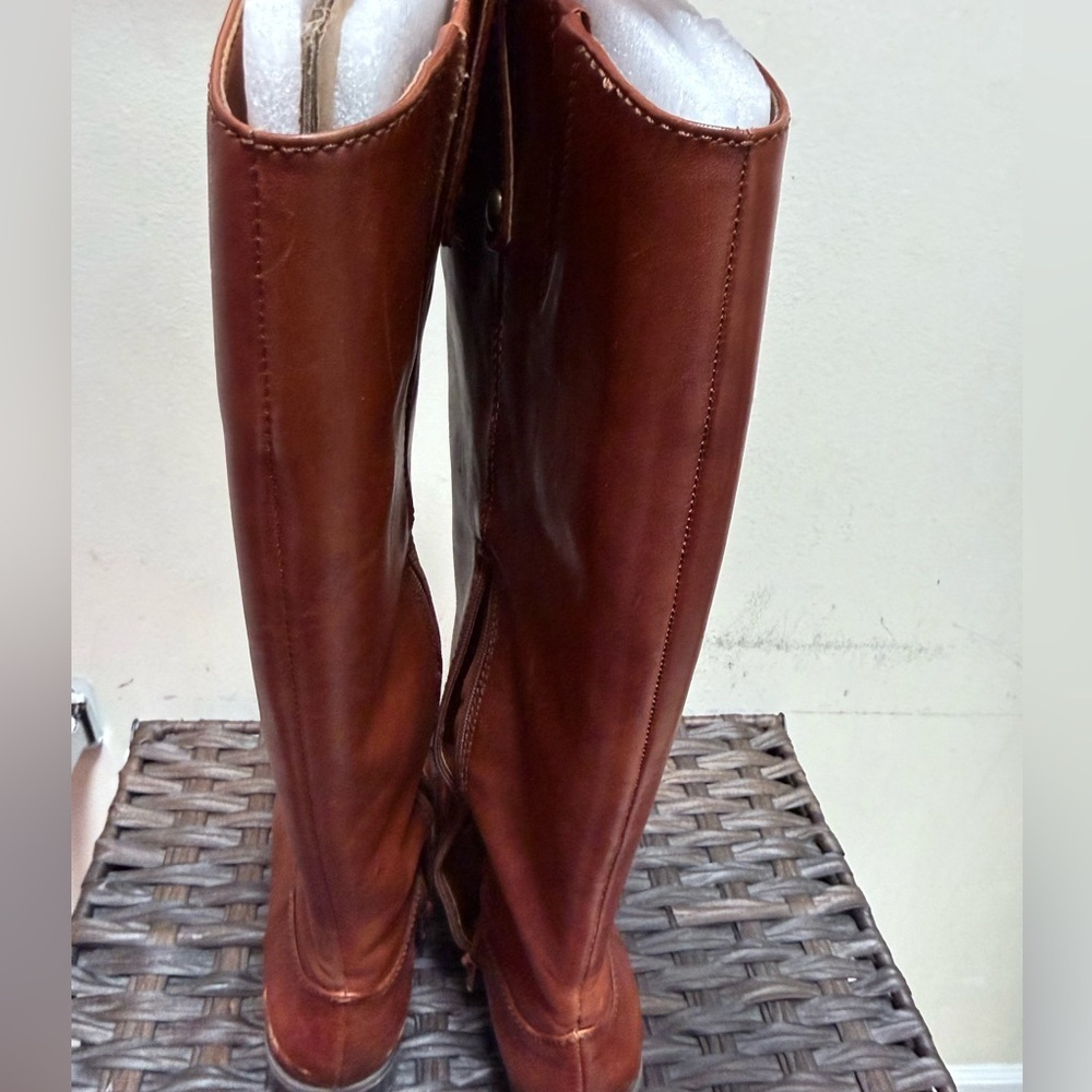 INC International Concepts Cognac Tall Leather Riding Boots, Size 10 Wide Calf - Picture 5 of 7